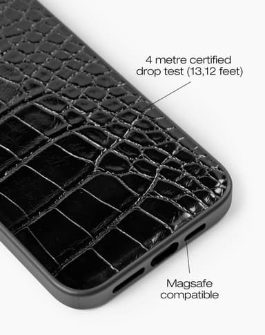 Vegan Leather Case MagSafe iPhone 15PM Black Croco
