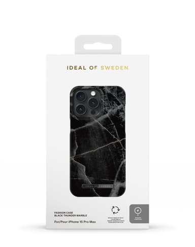 Printed Case MagSafe iPhone 15PM Black Thunder Marble