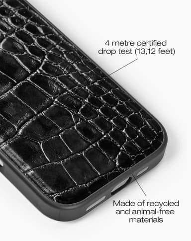 Vegan Leather Case iPhone 16PM Black Croco