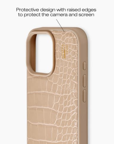 Vegan Leather Case MagSafe iPhone 16PM Warm Beige Croco