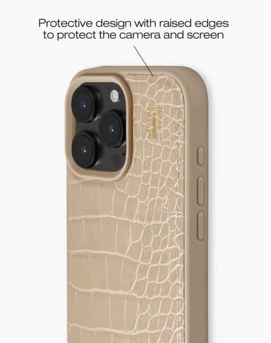 Vegan Leather Case MagSafe iPhone 16PM Warm Beige Croco