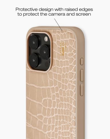 Vegan Leather Case MagSafe iPhone 15PM Warm Beige Croco