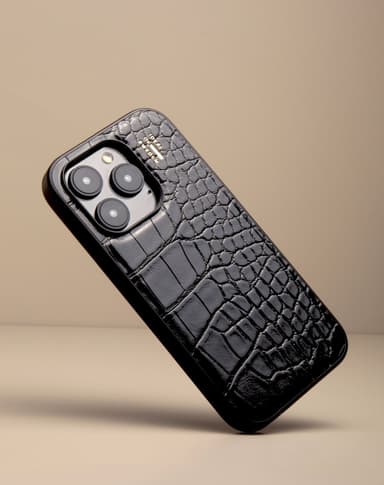 Vegan Leather Case iPhone 13/14/15 Black Croco
