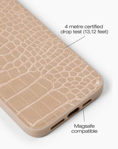 Vegan Leather Case MagSafe iPhone 15PM Warm Beige Croco