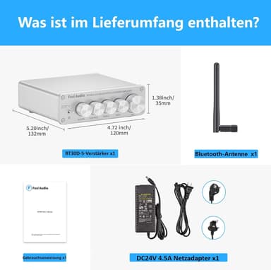 Fosi Audio BT30D-S Bluetooth 5.0 stereoäänivastaanotinvahvistin 2.1-kanavainen minihifi-luokan D integroitu vahvistin 2x50 wattia