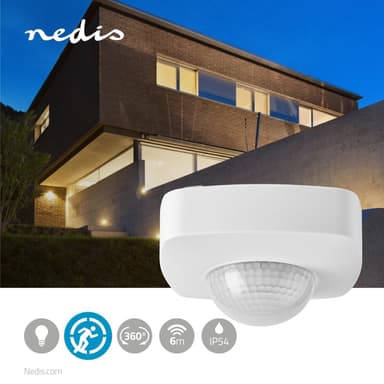 Nedis Liiketunnistin | Sisä-ja Ulkotiloihin | 3-Wire | Tyyppi F (CEE 7/7) | 360 ° | 5 - 300 W | 300 W | 1200 W | 3 - 2000 Lux | Anturitekniikka: PIR | Anturi ulottuvilla: 2.0 - 8.0 m