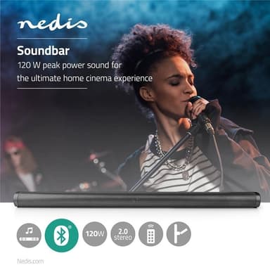 Nedis Soundbar | 2.0 | DSP | 135 W | 1x 3.5 mm / 1x Coax Audio / 1x Optinen / 1x USB | 1x HDMI (tukee ARC) | Bluetooth® | Kiinnitettävä | Musta / Tummanharmaa