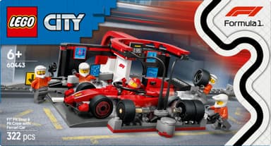 LEGO City F1-varikkopysähdys ja varikkomiehistö sekä Ferrari-auto 60443