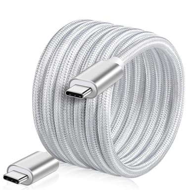 NÖRDIC 1m USB C 3.1 USB C Nylon Braided Kaapeli Pika lataus 5A Gen2 10Gbps Power Delivery PD 100W Emarker White