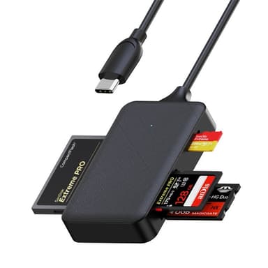 NÖRDIC USB-C-kortinlukija 4-paikkainen CF, SD, MicroSD, MS UHS-I