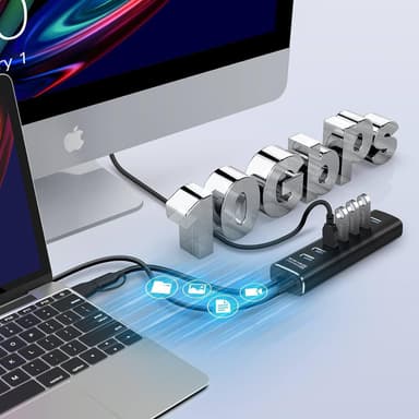 NÖRDIC GEN 3.2 USB-C- ja USB-A-virtalähteellä varustettu keskitin 7-porttia 7x10Gbps 1 m kaapeli yksittäinen kytkin