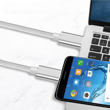 NÖRDIC 1m USB C 3.1 USB C Nylon Braided Kaapeli Pika lataus 5A Gen2 10Gbps Power Delivery PD 100W Emarker White