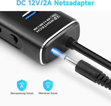 NÖRDIC GEN 3.2 USB-C- ja USB-A-virtalähteellä varustettu keskitin 7-porttia 7x10Gbps 1 m kaapeli yksittäinen kytkin