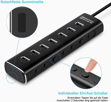 NÖRDIC GEN 3.2 USB-C- ja USB-A-virtalähteellä varustettu keskitin 7-porttia 7x10Gbps 1 m kaapeli yksittäinen kytkin