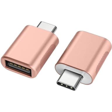 NÖRDIC USB A 3.0 OTG naaras–USB C uros -sovitin, alumiinia, ruusukulta, OTG–USB-C -sovitin lataukseen ja synkronointiin