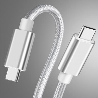NÖRDIC 1m USB C 3.1 USB C Nylon Braided Kaapeli Pika lataus 5A Gen2 10Gbps Power Delivery PD 100W Emarker White