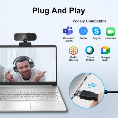 NÖRDIC USB-verkkokamera 1080P Full HD 30 fps mikrofonilla, jota voi kääntää 360 astetta 2MP automaattitarkennus