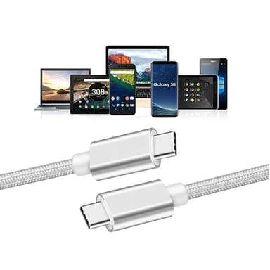 NÖRDIC 1m USB C 3.1 USB C Nylon Braided Kaapeli Pika lataus 5A Gen2 10Gbps Power Delivery PD 100W Emarker White