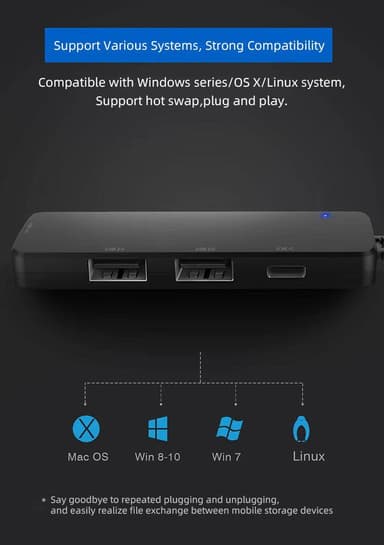 NÖRDIC 4-porttinen USB-C 2.0 -keskitin 3xUSB-A 480Mbps 1xUSB-C 480Mbps