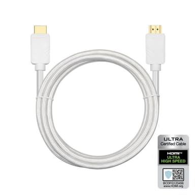 NÖRDIC CERTIFIED CABLE 2m HDMI2.1 Ultra High Speed ​​8K 60Hz 4K 120Hz 48Gbps Dynamic HDR eARC Game Mode VRR Dolby ATMOS nailonpunottu kaapeli kullattu