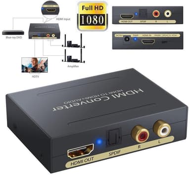 NÖRDIC HDMI-äänenerotin, 1x HDMI-tulo 1x HDMI Full HD, 1x Toslink- ja 2x RCA-lähtö