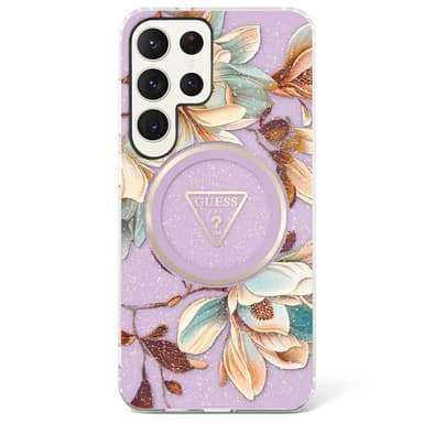Guess Glitter Flower MagSafe kuori Samsung Galaxy S25 Ultra - Purple