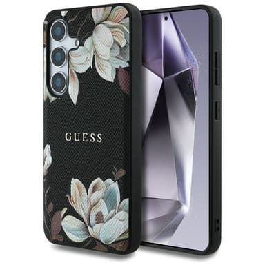 Guess Grained Flower MagSafe kuori Samsung Galaxy S25 - Musta