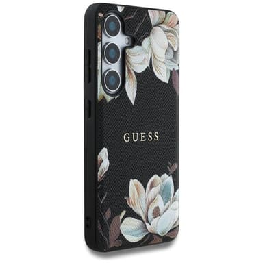 Guess Grained Flower MagSafe kuori Samsung Galaxy S25 - Musta