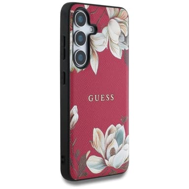 Guess Grained Flower MagSafe kuori Samsung Galaxy S25 - Fuchsia
