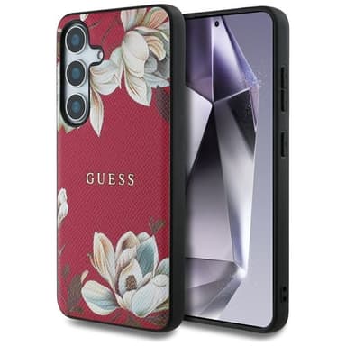 Guess Grained Flower MagSafe kuori Samsung Galaxy S25 - Fuchsia