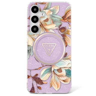 Guess Glitter Flower MagSafe kuori Samsung Galaxy S25 - Purple