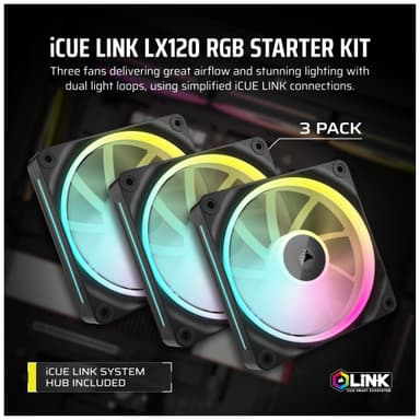 Corsair iCUE LINK LX120 RGB 120 mm PWM tuuletin aloituspakkaus (3 kpl)