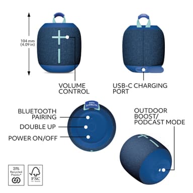 Ultimate Ears WONDERBOOM 4 kannettava langaton kaiutin (sininen)