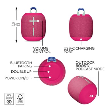 Ultimate Ears WONDERBOOM 4 kannettava langaton kaiutin (hyperpinkki)