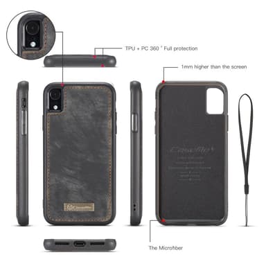 CASEME Irrotettava 2-in-1 Monipaikkainen Lompakkokotelo iPhone XR Harmaa