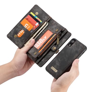 CASEME Irrotettava 2-in-1 Monipaikkainen Lompakkokotelo iPhone XR Harmaa