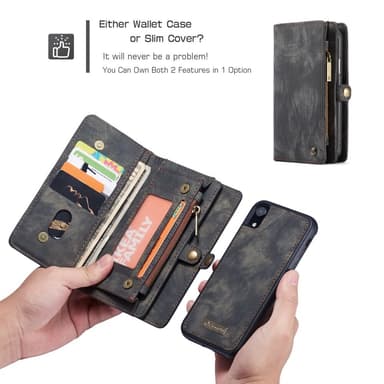CASEME Irrotettava 2-in-1 Monipaikkainen Lompakkokotelo iPhone XR Harmaa
