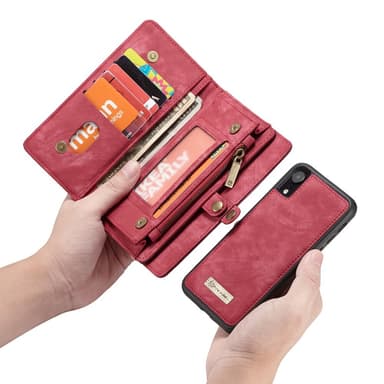 CASEME Irrotettava 2-in-1 Monipaikkainen Lompakkokotelo iPhone XS Max Punainen
