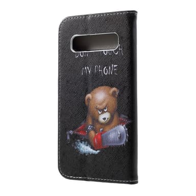 Ristikuvioitu Kuviollinen Lompakkokotelo Samsung Galaxy S10 - Angry Bear ja varoitussanat