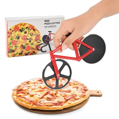 Polkupyörän muotoinen Pizza-leikkuri keittiötyökalu PP + Ruostumaton teräs Pizza-leikkaustyökalu - Keltainen