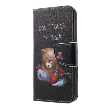 Ristikuvioitu Kuviollinen Lompakkokotelo Samsung Galaxy S10 - Angry Bear ja varoitussanat