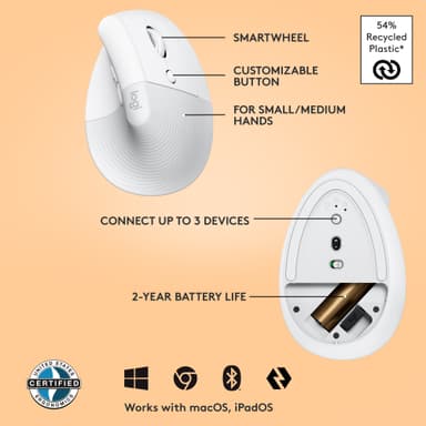 Logitech Lift Vertical langaton hiiri (valkoinen)
