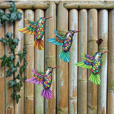 Lintu Hummingbird seinätarra Puutarhakoriste 12x13,5 cm - Violetti