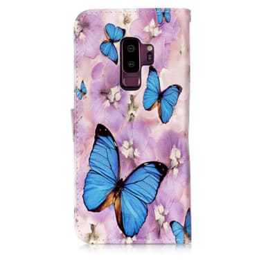 Samsung Galaxy S9 Plus Lompakkokotelo - Sininen Perhonen ja Kukka