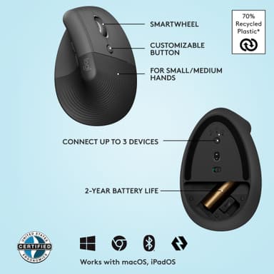 Logitech Lift Vertical langaton hiiri (grafiitti)