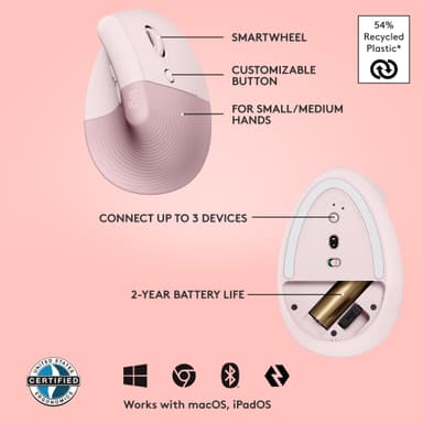 Logitech Lift Vertical langaton hiiri (ruusu)