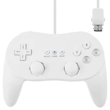 Peliohjain on yhteensopiva Nintendo Wii, Wii U Controller 1,1 metrin kaapelin kanssa - valkoinen