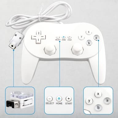 Peliohjain on yhteensopiva Nintendo Wii, Wii U Controller 1,1 metrin kaapelin kanssa - valkoinen