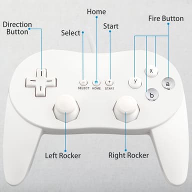 Peliohjain on yhteensopiva Nintendo Wii, Wii U Controller 1,1 metrin kaapelin kanssa - valkoinen