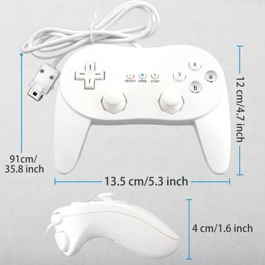 Peliohjain on yhteensopiva Nintendo Wii, Wii U Controller 1,1 metrin kaapelin kanssa - valkoinen